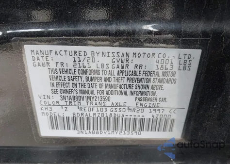 2021 Nissan Sentra Sr Xtronic Cvt from USA, damaged, VIN 3N1AB8DV1MY213590